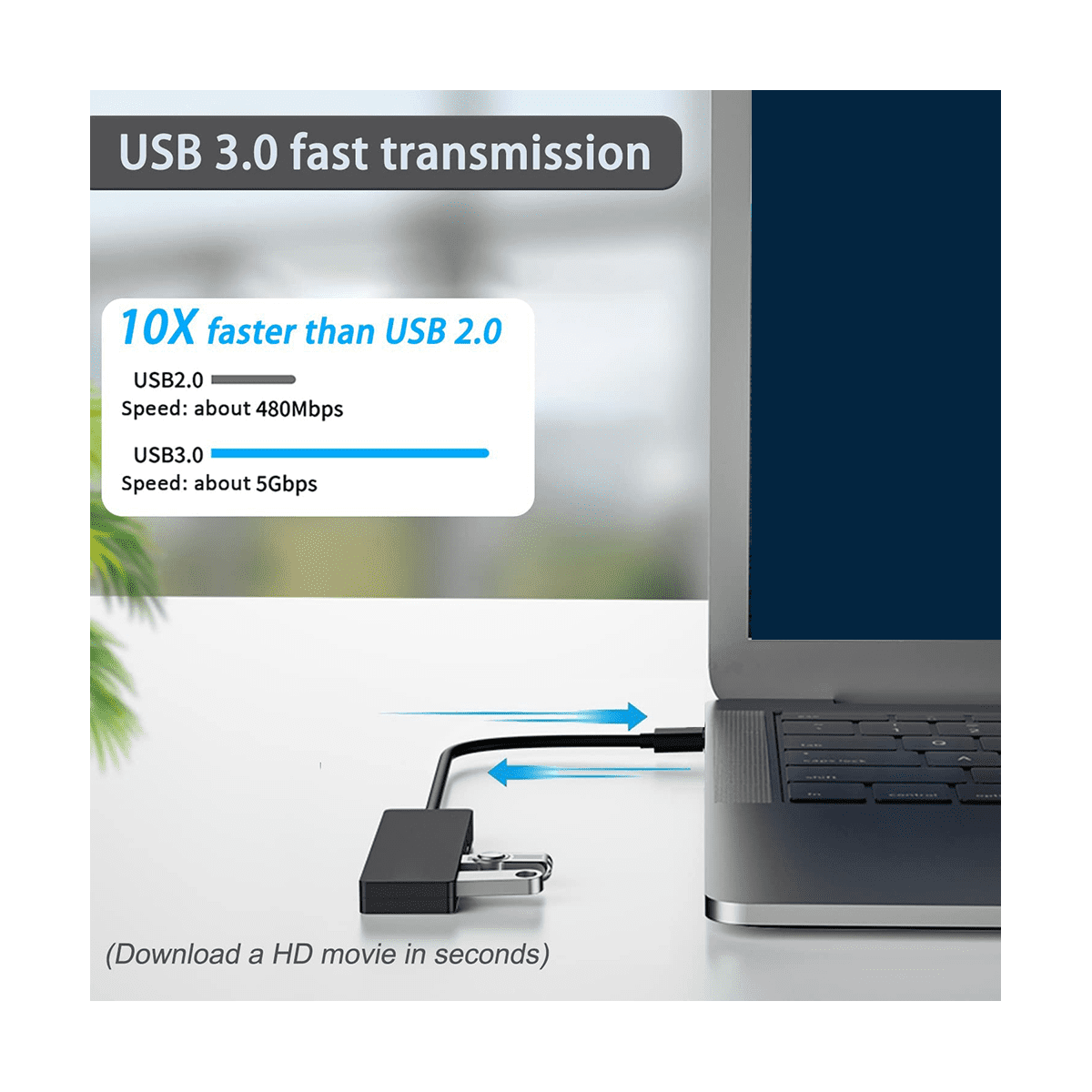 4-Port USB 3.0 Splitter Hub, Plastic Black