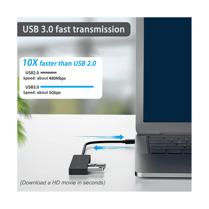 4-Port USB 3.0 Splitter Hub, Plastic Black