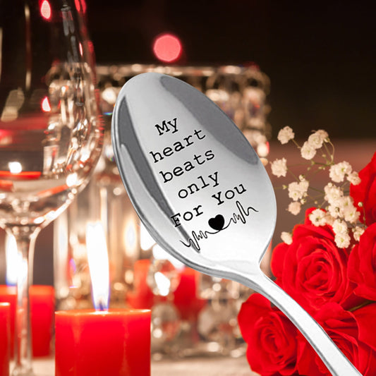 Clearance! JWDX Tableware Clearance Engraved Spoon Wonderful Present for Lover Couple and Girlfriend Boyfriend Tableware Coffee Spoons with Engraving B