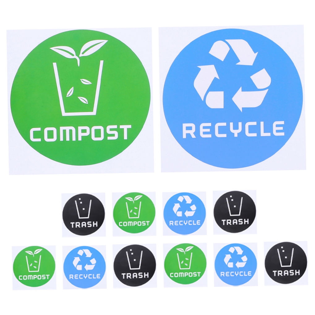 SWETRACE Trash Bin Sticker Multi PVC Adhesive Sticker 12Pcs Recycling Symbols Household Use