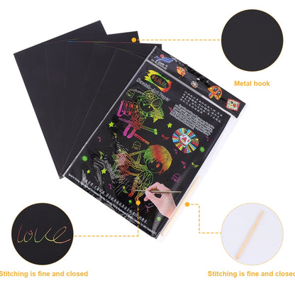 2 Pack of 10pcs Scratch Paper Scratching Drawing Paper Black Scratch Crafts Notes Boards Scratch Supplies 30X21cm Black