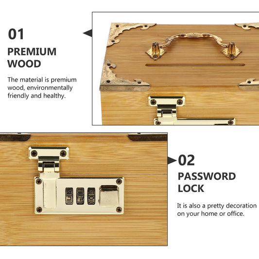 SWETRACE Retro Money-Saving Box With Combination Lock - Scratch- Keepsakes Container 1Pc 11.8x3.9x3.9in