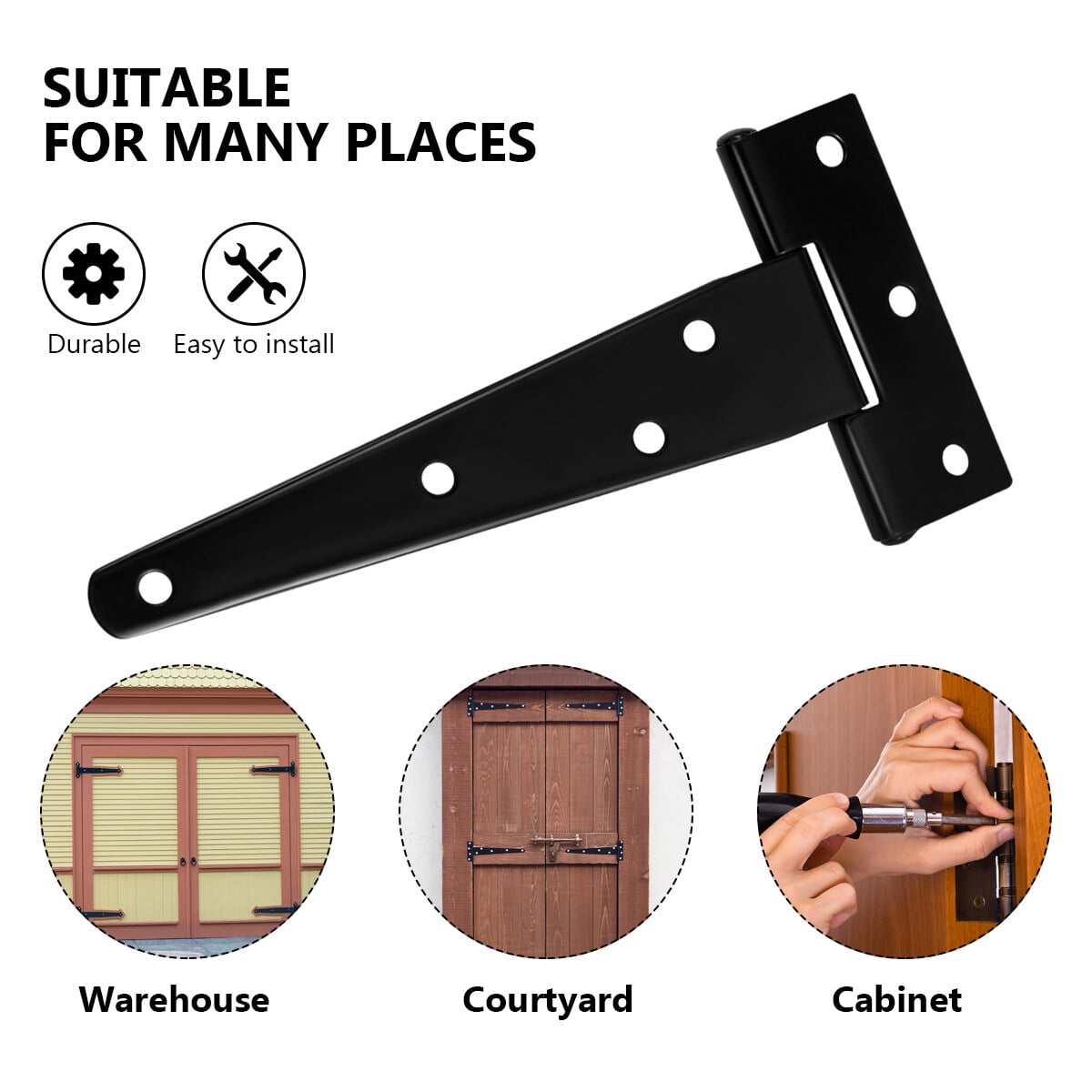 SWETRACE 6Pcs Heavy Duty Gate Hinges in T-Shape Black for Outdoor Projects