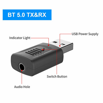 4 IN 1 5.0 Bluetooth Adapter USB Wireless Bluetooth Sender Receiver Music Audio for TV Portable 3.5mm AUX Adaptor