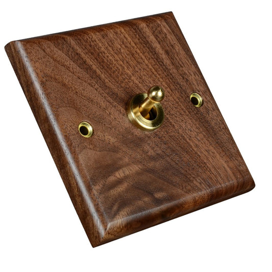 Toggle Light Rocker Switch 1/2 Way Retro Walnut Wood Plate Brass Lever 1 Gang Smile Home 1 Gang