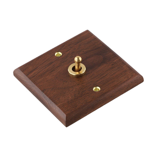 Toggle Light Rocker Switch 1/2 Way Retro Walnut Wood Plate Brass Lever 1 Gang Smile Home 1 Gang
