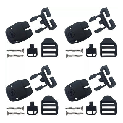 4 Set Spa Cover Latch Replacement Kit With Slots - Includes 4 Latches Tracks Keys & Screws For Hot Tub Cover Repair - Black Plastic
