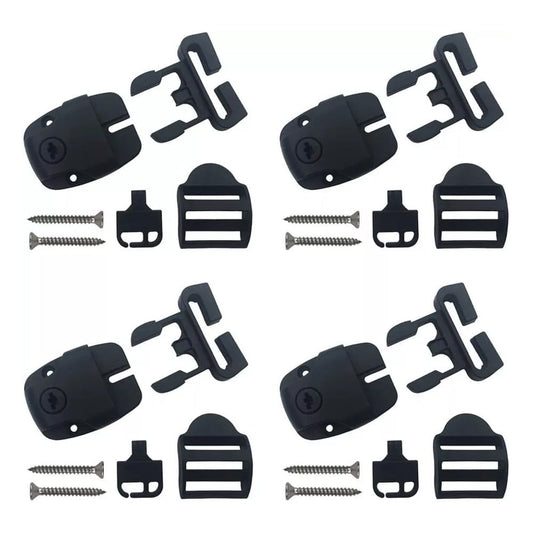 4 Set Spa Cover Latch Replacement Kit With Slots - Includes 4 Latches Tracks Keys & Screws For Hot Tub Cover Repair - Black Plastic