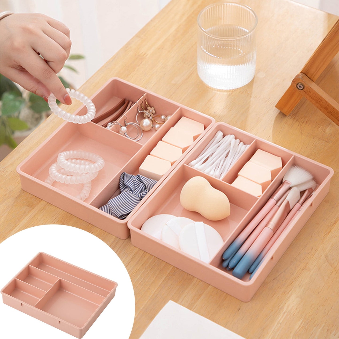 Four Grid Storage Box Plastic Drawer Dividers Flatware Tray Pen Holder Tray Plastic Tray Makeup Tray Plastic Drawers Makeup Vanity Organizer Small Item Pp Office Storage Tray P-ink