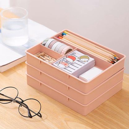 Four Grid Storage Box Plastic Drawer Dividers Flatware Tray Pen Holder Tray Plastic Tray Makeup Tray Plastic Drawers Makeup Vanity Organizer Small Item Pp Office Storage Tray P-ink