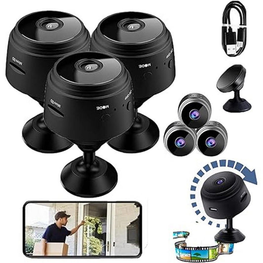 Magnetic Mini Security Camera - 3 Pack 1080P WiFi Wireless Security Camera - Motion Detection, Night Vision, Loop Recording, USB Rechargeable, Indoor & Outdoor Use, Home/Office Surveillance