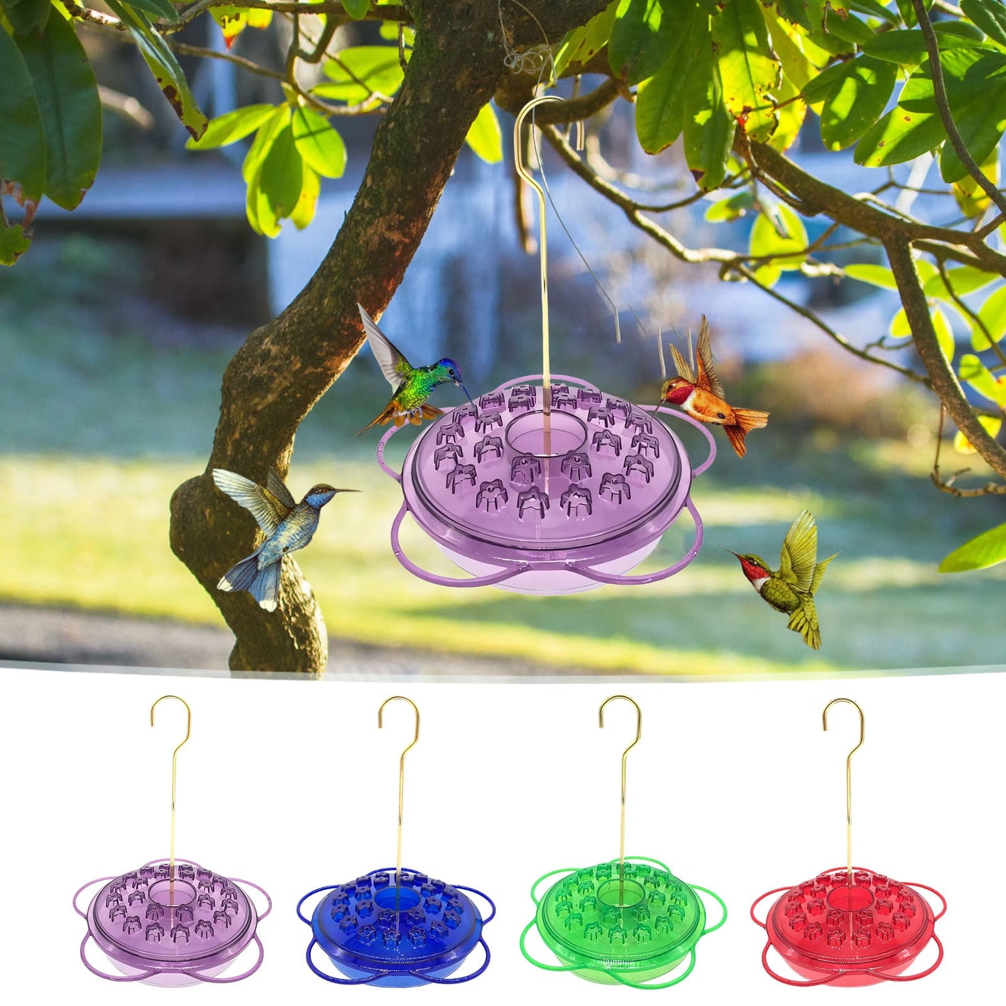 Hummingbird Feeder, Ant and Bee Proof, Feeders for Outdoors Hanging, Easy to Clean and Refill, Hanging Flower Shaped Hooked Hummingbird Feeder Flower Shaped Bird Feeder Red