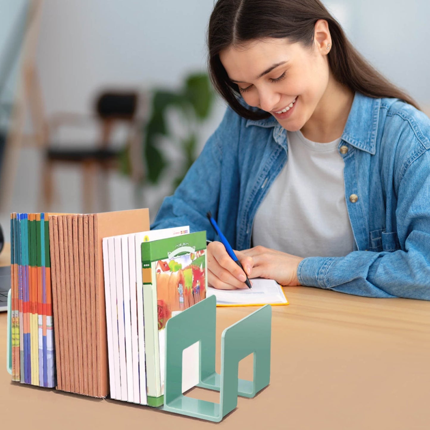 Desktop Acrylic File Organizer,4 Compartment Organizer Shelf Vertical,Book Organizer with 4 Compartments,Desktop Storage with Divider Magazine Holder for Book Paper Notebook Storage green