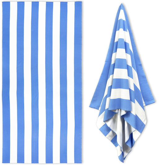 Large Beach Towels, Swimming Towel, Soft & Absorbent Oversized Sheet Made of 100% Cotton - for Swimming Pool, Home, Bath, Spa & Outdoor Use - Bright Colors Elegant Striped Design, Multicolor, 35x70 35" x 70" Blue