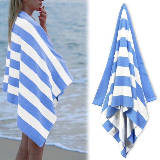 Large Beach Towels, Swimming Towel, Soft & Absorbent Oversized Sheet Made of 100% Cotton - for Swimming Pool, Home, Bath, Spa & Outdoor Use - Bright Colors Elegant Striped Design, Multicolor, 35x70 35" x 70" Blue