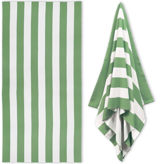 Large Beach Towels, Swimming Towel, Soft & Absorbent Oversized Sheet Made of 100% Cotton - for Swimming Pool, Home, Bath, Spa & Outdoor Use - Bright Colors Elegant Striped Design, Multicolor, 35x70 35" x 70" Green
