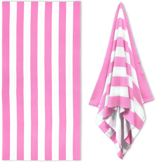 Large Beach Towels, Swimming Towel, Soft & Absorbent Oversized Sheet Made of 100% Cotton - for Swimming Pool, Home, Bath, Spa & Outdoor Use - Bright Colors Elegant Striped Design, Multicolor, 35x70 35" x 70" Pink