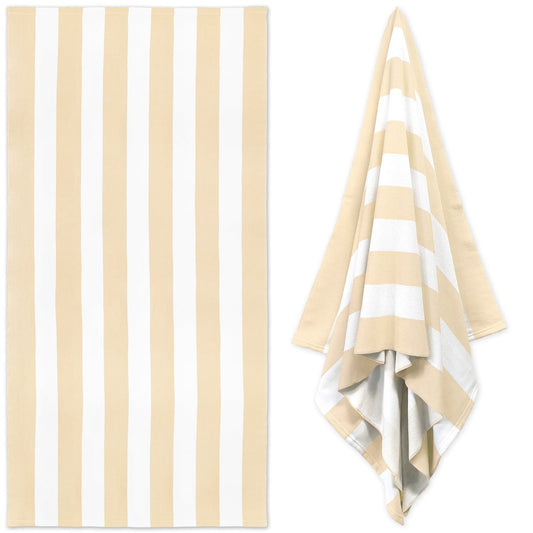 Large Oversized Beach Towel - Big Size Cotton 35 x 70 Inch Striped Pool Towel, Large Cabana Soft Swimming Towel for Adult Men Women, (Light Blue) 35" x 70" Beige