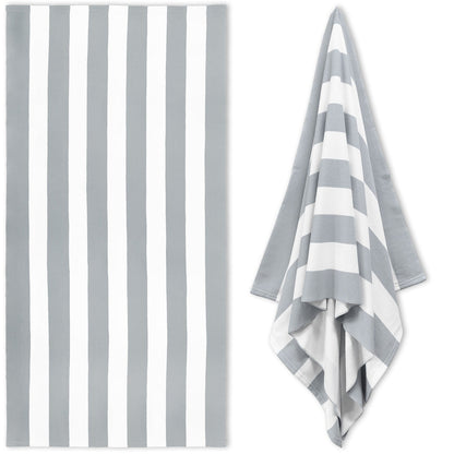 Large Oversized Beach Towel - Big Size Cotton 35 x 70 Inch Striped Pool Towel, Large Cabana Soft Swimming Towel for Adult Men Women, (Light Blue) 35" x 70" Grey