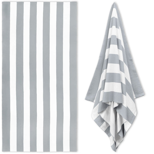 Large Oversized Beach Towel - Big Size Cotton 35 x 70 Inch Striped Pool Towel, Large Cabana Soft Swimming Towel for Adult Men Women, (Light Blue) 35" x 70" Grey