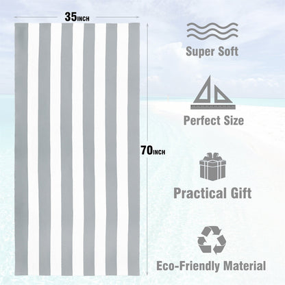 Large Oversized Beach Towel - Big Size Cotton 35 x 70 Inch Striped Pool Towel, Large Cabana Soft Swimming Towel for Adult Men Women, (Light Blue) 35" x 70" Grey