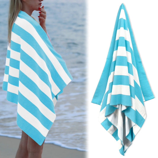 Large Oversized Beach Towel - Big Size Cotton 35 x 70 Inch Striped Pool Towel, Large Cabana Soft Swimming Towel for Adult Men Women, (Light Blue) 35" x 70" Light Blue