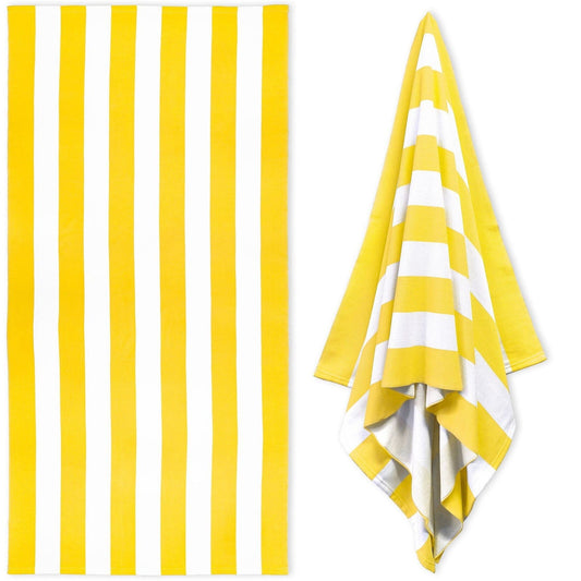Large Oversized Beach Towel - Big Size Cotton 35 x 70 Inch Striped Pool Towel, Large Cabana Soft Swimming Towel for Adult Men Women, (Light Blue) 35" x 70" Yellow