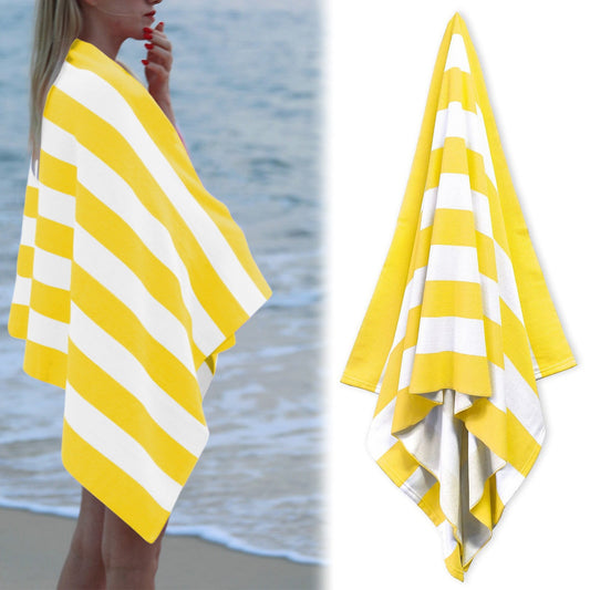 Large Oversized Beach Towel - Big Size Cotton 35 x 70 Inch Striped Pool Towel, Large Cabana Soft Swimming Towel for Adult Men Women, (Light Blue) 35" x 70" Yellow