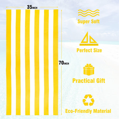Large Oversized Beach Towel - Big Size Cotton 35 x 70 Inch Striped Pool Towel, Large Cabana Soft Swimming Towel for Adult Men Women, (Light Blue) 35" x 70" Yellow