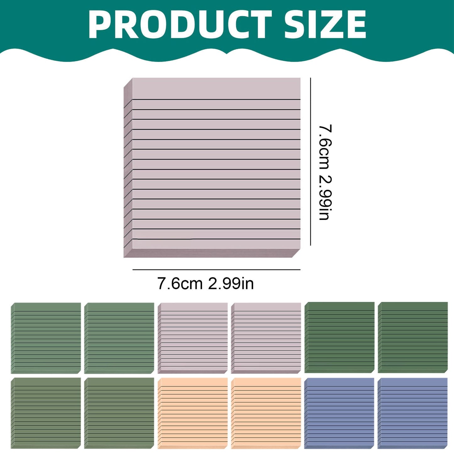 Lined Sticky Notes 3x3 Inches, Light Purple Black Ruled Self-Stick Pads, Easy to Post for Home, Office, Notebook, 1 Pack (30 Sheets/Pad) 3" x 3" Green3