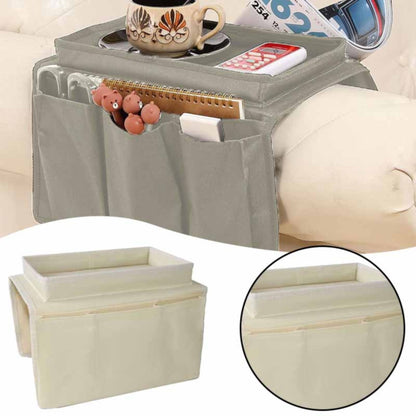 Sofa Armrest Organizer with Cup Holder - TV Remote Holder for Recliner & Couch | Armchair Caddy with Storage Pockets | Holds Cellphone, Tablet, Books, Magazines & Drinks Side Storage Bag(Black) Beige