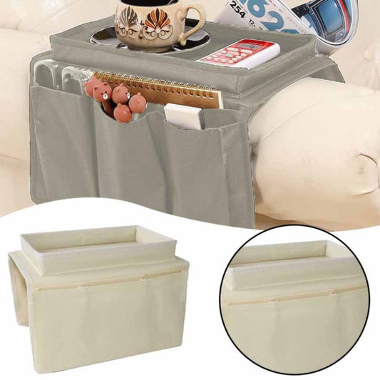 Sofa Armrest Organizer with Cup Holder - TV Remote Holder for Recliner & Couch | Armchair Caddy with Storage Pockets | Holds Cellphone, Tablet, Books, Magazines & Drinks Side Storage Bag(Black) Beige