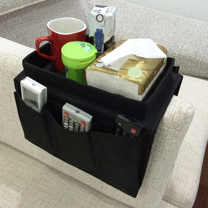 Sofa Armrest Organizer with Cup Holder - TV Remote Holder for Recliner & Couch | Armchair Caddy with Storage Pockets | Holds Cellphone, Tablet, Books, Magazines & Drinks Side Storage Bag(Black) Black