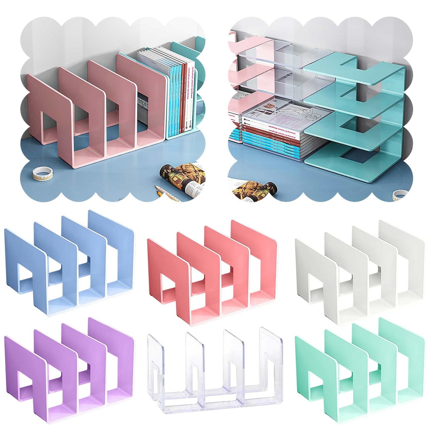 Desk File Sorter, Vertical Desktop File Folder Organizer, 3 Section Plastic Book Holder, Adjustable Shelf Dividers Closet Purse Handbag Mail Binder Organizer Magazine Rack Stand Bookshelf (White) 9.61" x 5.28" x 5.12" White