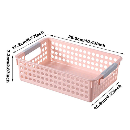 A4 Paper Trays with Grip Handles, 10.43x6.77x2.87"Heavy Duty Book Baskets for Library, Drawers, Office, Home, Desk, Turn in Trays, Plastic Storage Baskets (White/1 Pcs) 10.43" x 6.77" x 2.87" Pink