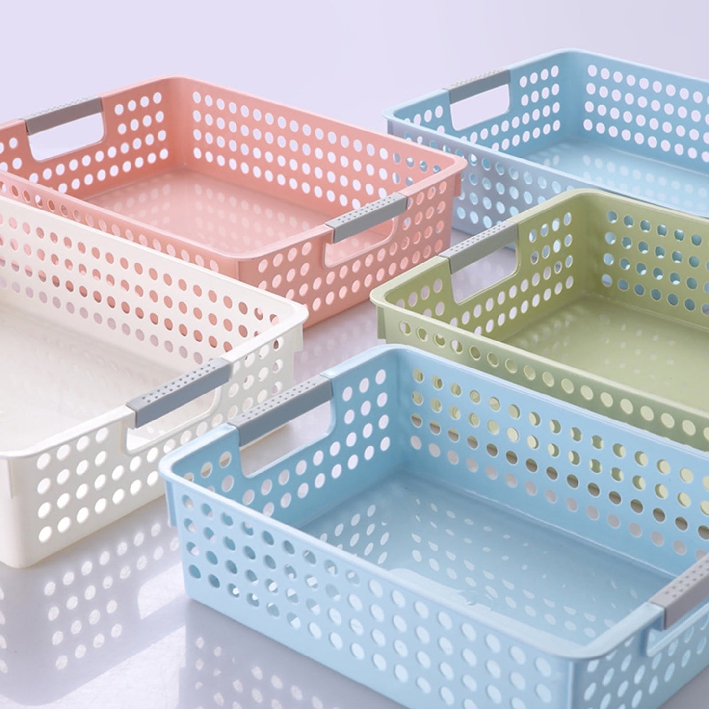 A4 Paper Trays with Grip Handles, 10.43x6.77x2.87"Heavy Duty Book Baskets for Library, Drawers, Office, Home, Desk, Turn in Trays, Plastic Storage Baskets (White/1 Pcs) 10.43" x 6.77" x 2.87" Pink
