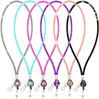 Retractable ID Badge Holder with Bling Neck Strap Lanyard, Heavy Duty Bling Badge Reel with Clear Card Holder for Office Worker Teacher Doctor (Sky Blue/1 Pcs) 3.54x2.64 3.54" x 2.64" Beige