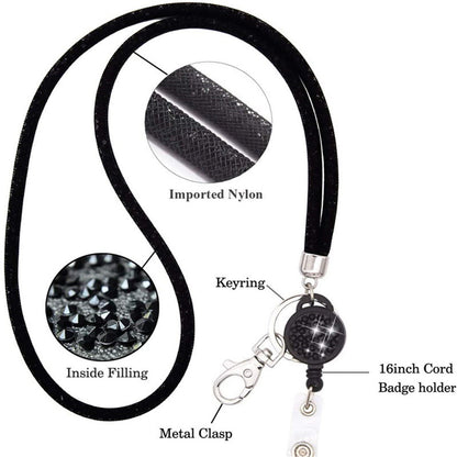 Retractable ID Badge Holder with Bling Neck Strap Lanyard, Heavy Duty Bling Badge Reel with Clear Card Holder for Office Worker Teacher Doctor (Sky Blue/1 Pcs) 3.54x2.64 3.54" x 2.64" Grey