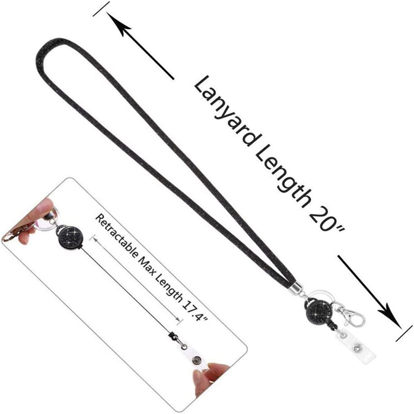Retractable ID Badge Holder with Bling Neck Strap Lanyard, Heavy Duty Bling Badge Reel with Clear Card Holder for Office Worker Teacher Doctor (Sky Blue/1 Pcs) 3.54x2.64 3.54" x 2.64" Grey
