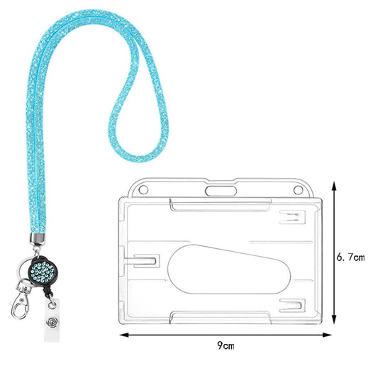 Retractable ID Badge Holder with Bling Neck Strap Lanyard, Heavy Duty Bling Badge Reel with Clear Card Holder for Office Worker Teacher Doctor (Sky Blue/1 Pcs) 3.54x2.64 3.54" x 2.64" Silver