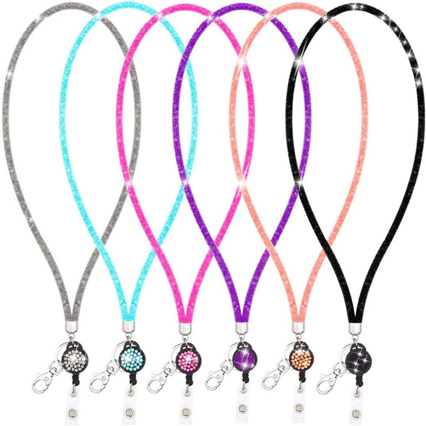 Retractable ID Badge Holder with Bling Neck Strap Lanyard, Heavy Duty Bling Badge Reel with Clear Card Holder for Office Worker Teacher Doctor (Sky Blue/1 Pcs) 3.54x2.64 3.54" x 2.64" Silver