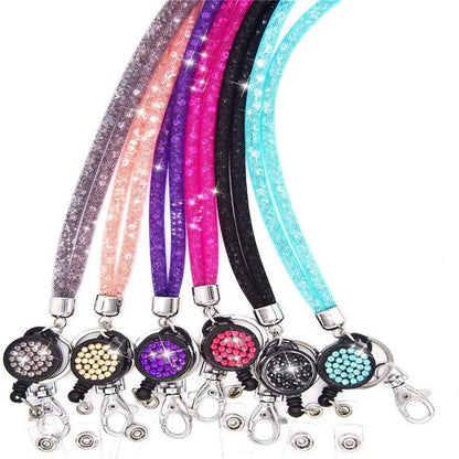 Retractable ID Badge Holder with Bling Neck Strap Lanyard, Heavy Duty Bling Badge Reel with Clear Card Holder for Office Worker Teacher Doctor (Sky Blue/1 Pcs) 3.54x2.64 3.54" x 2.64" Silver