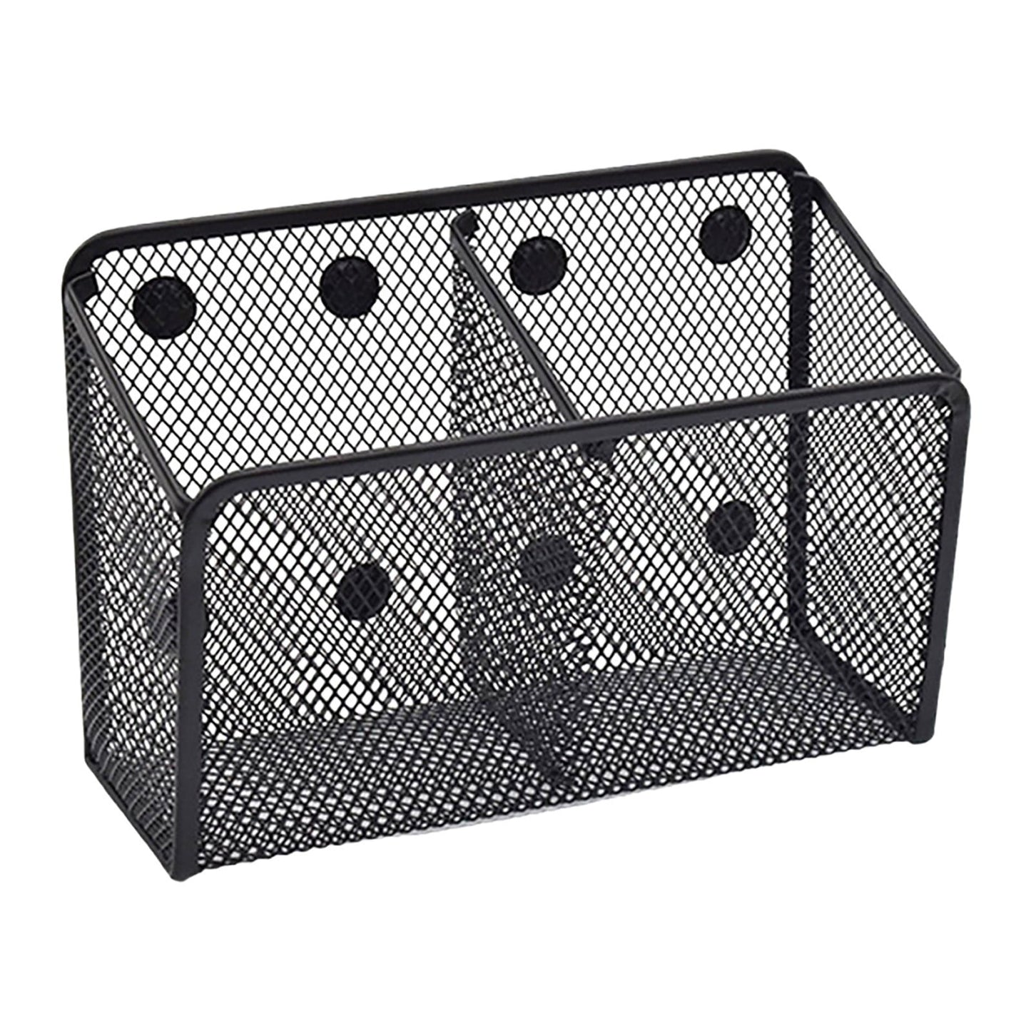 Magnetic Pen Holder, Heavy Duty 2 Slot Mesh Pencil & Marker Organizer for Desk, Extra Strong Magnets for Locker, Refrigerator, Dry Erase Board, Whiteboard Storage Solution, 7.28x2.68x4.92 3.35" x 2.17" x 3.94" Black