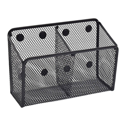 Magnetic Pen Holder, Heavy Duty 2 Slot Mesh Pencil & Marker Organizer for Desk, Extra Strong Magnets for Locker, Refrigerator, Dry Erase Board, Whiteboard Storage Solution, 7.28x2.68x4.92 7.28" x 2.68" x 4.92" Black