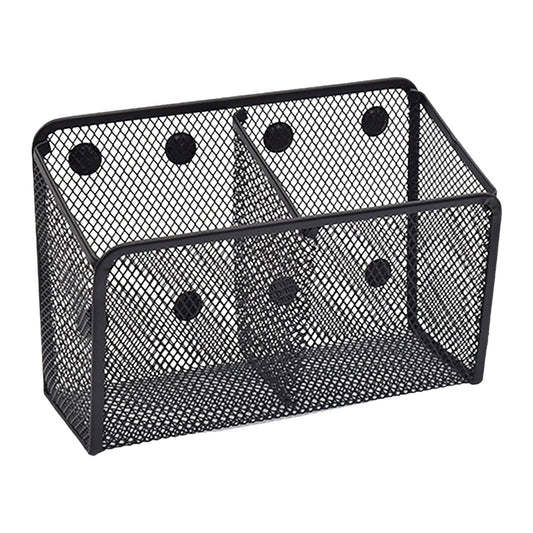 Magnetic Pen Holder, Heavy Duty 2 Slot Mesh Pencil & Marker Organizer for Desk, Extra Strong Magnets for Locker, Refrigerator, Dry Erase Board, Whiteboard Storage Solution, 7.28x2.68x4.92 7.28" x 2.68" x 4.92" Black
