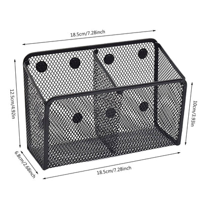 Magnetic Pen Holder, Heavy Duty 2 Slot Mesh Pencil & Marker Organizer for Desk, Extra Strong Magnets for Locker, Refrigerator, Dry Erase Board, Whiteboard Storage Solution, 7.28x2.68x4.92 7.28" x 2.68" x 4.92" Black
