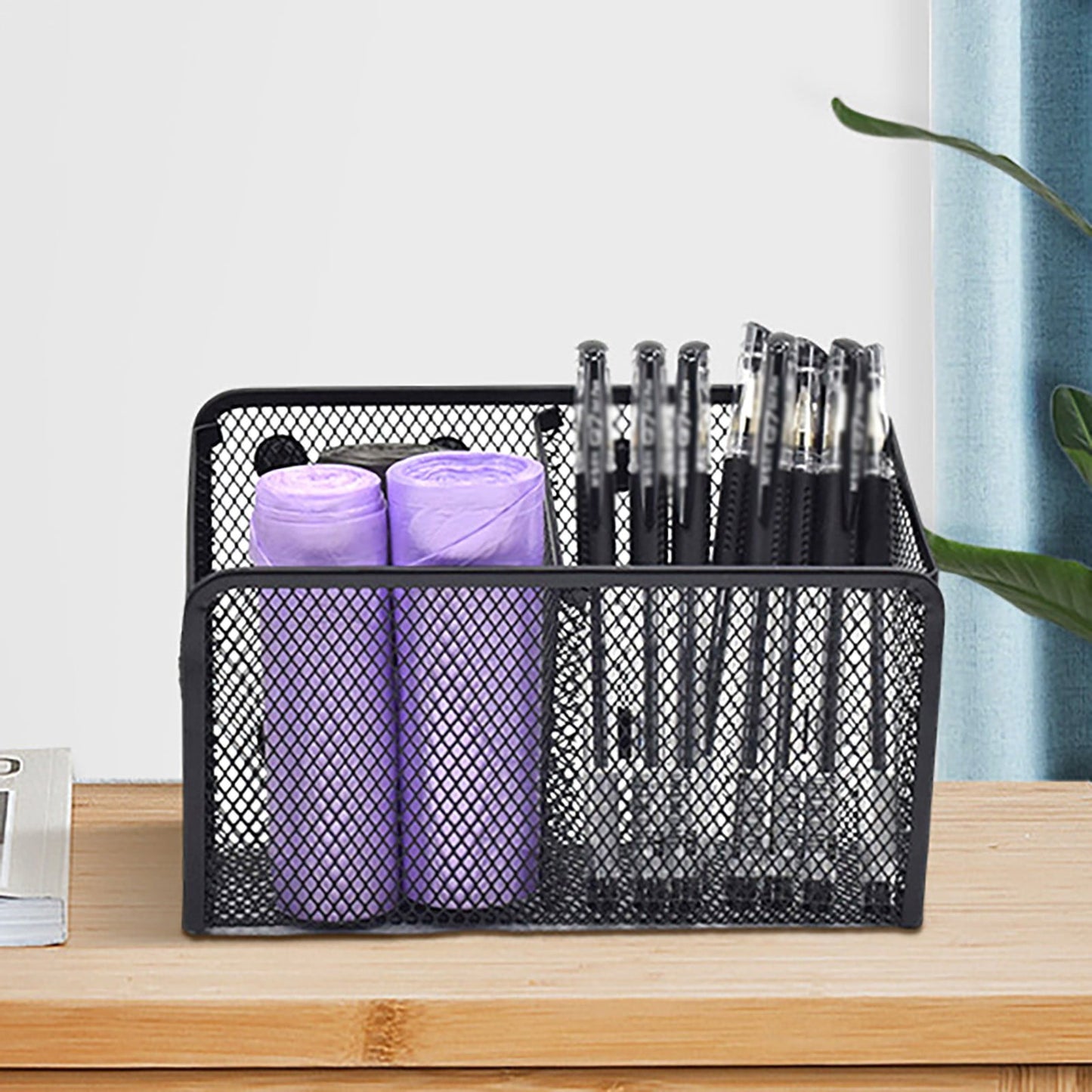 Magnetic Pen Holder, Heavy Duty 2 Slot Mesh Pencil & Marker Organizer for Desk, Extra Strong Magnets for Locker, Refrigerator, Dry Erase Board, Whiteboard Storage Solution, 7.28x2.68x4.92 7.28" x 2.68" x 4.92" Black