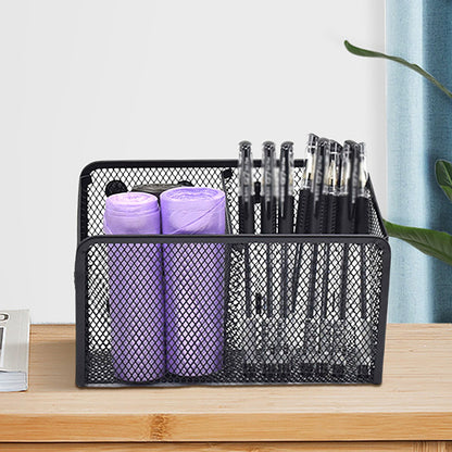 Magnetic Pen Holder, Heavy Duty 2 Slot Mesh Pencil & Marker Organizer for Desk, Extra Strong Magnets for Locker, Refrigerator, Dry Erase Board, Whiteboard Storage Solution, 7.28x2.68x4.92 7.28" x 2.68" x 4.92" Black