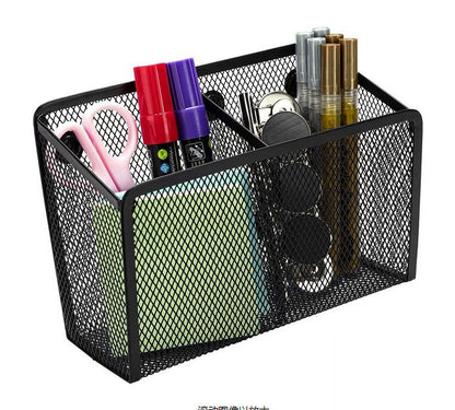 Magnetic Pen Holder, Heavy Duty 2 Slot Mesh Pencil & Marker Organizer for Desk, Extra Strong Magnets for Locker, Refrigerator, Dry Erase Board, Whiteboard Storage Solution, 7.28x2.68x4.92 7.28" x 2.68" x 4.92" Black