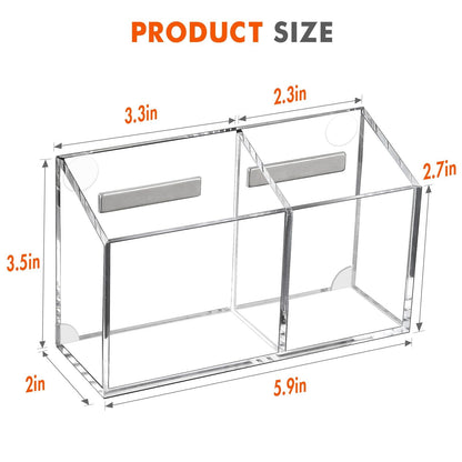 Magnetic Pen Holder, Heavy Duty 2 Slot Mesh Pencil & Marker Organizer for Desk, Extra Strong Magnets for Locker, Refrigerator, Dry Erase Board, Whiteboard Storage Solution, 7.28x2.68x4.92 5.9" x 2.0" x 3.5" Clear